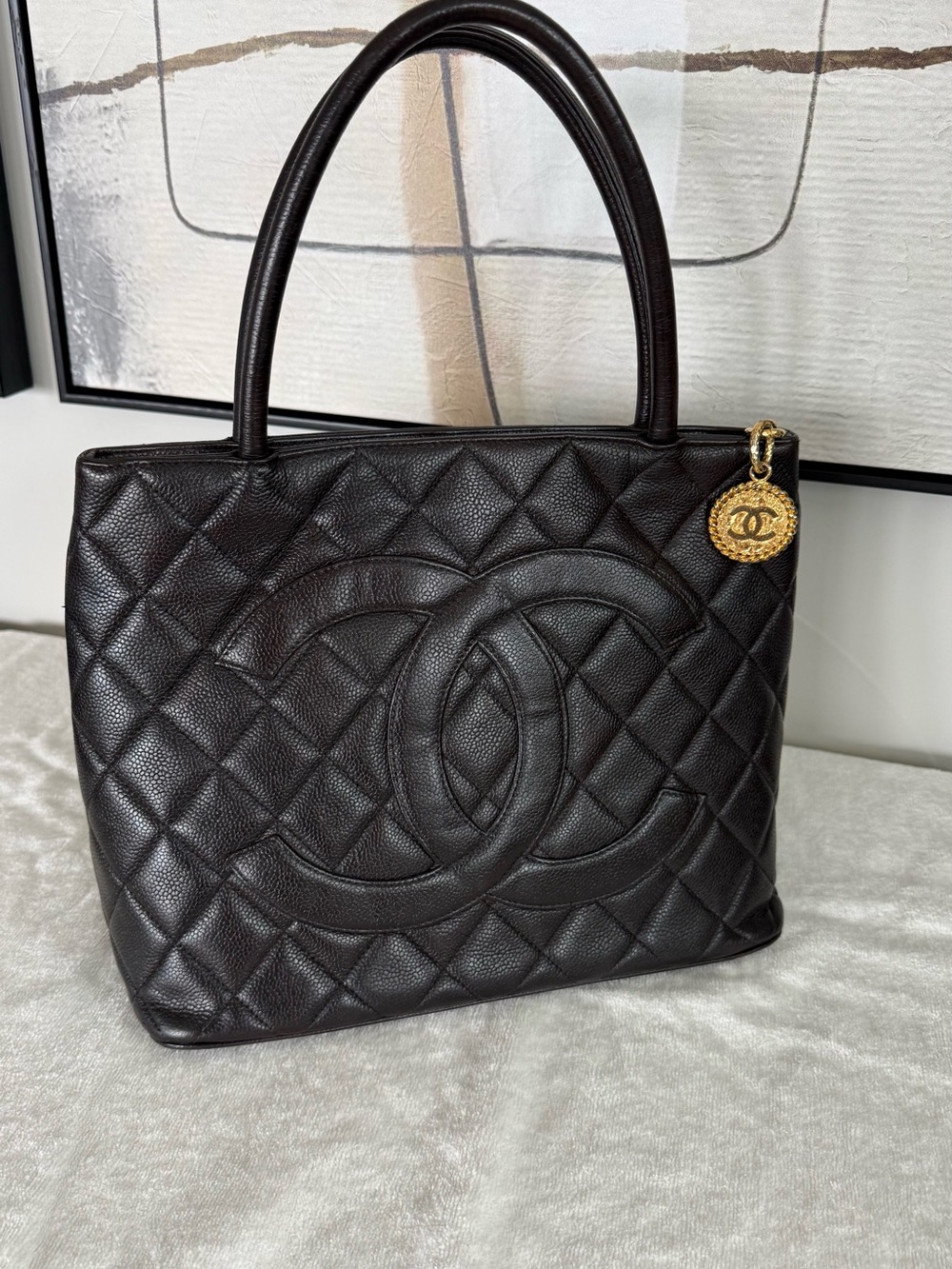 Chanel Vintage Medallion Tote Dark Brown Caviar Leather Gold Hardware - Picture 1 of 10